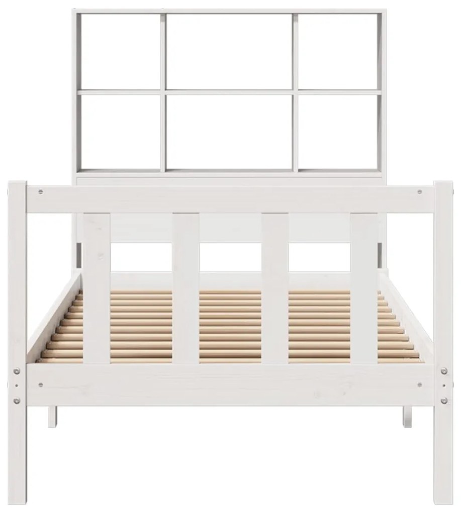 Cama com estante sem colchão 90x190 cm pinho maciço branco