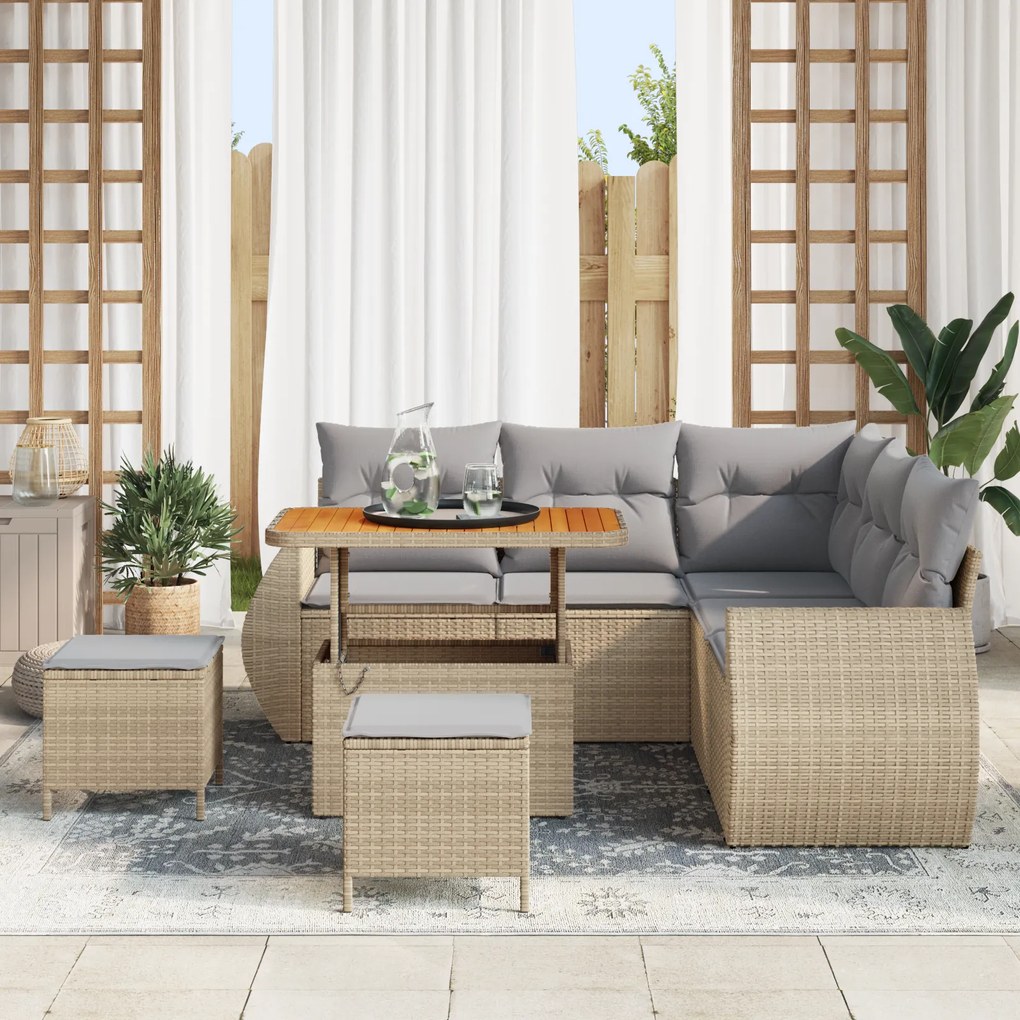 Conjunto de Sofá de Jardim vidaXL de 8 Peças com Almofadas Bege Rattan