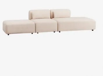 Sofá Modular De 2 Peças Com Chaise Longue Direita E Puff Fogler Tecido Pele De Borrego Bege Creme - Sklum
