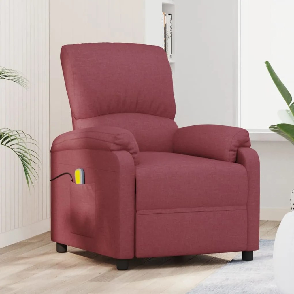 vidaXL Poltrona de massagens elétrica reclinável tecido vermelho tinto