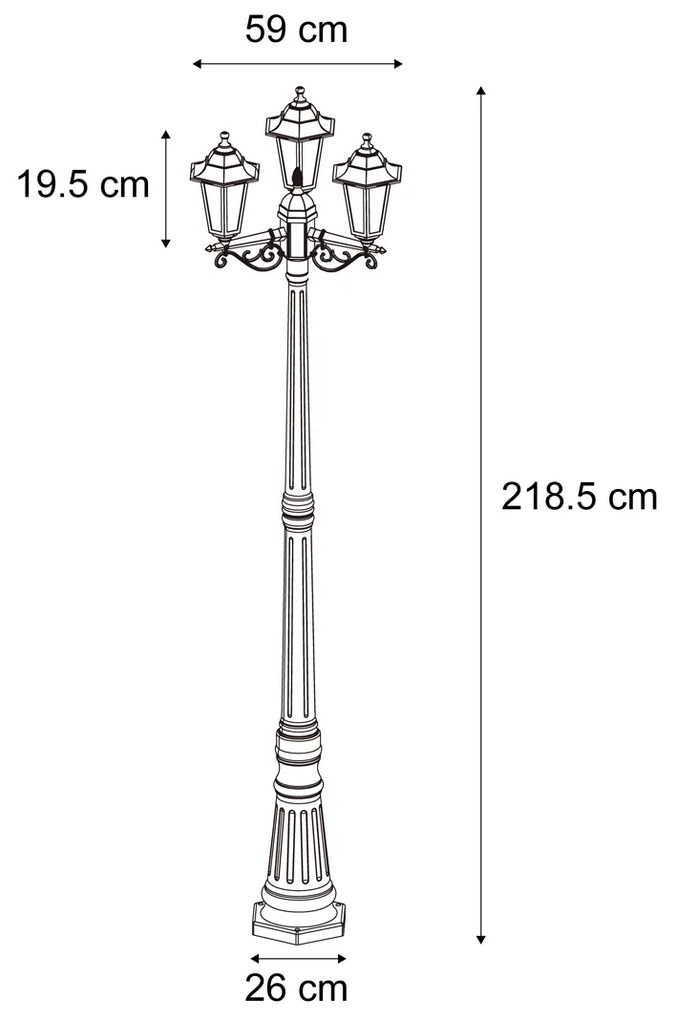 Lanterna de exterior clássica verde-escura 217cm 3-luzes IP44 - New Haven Clássico / Antigo