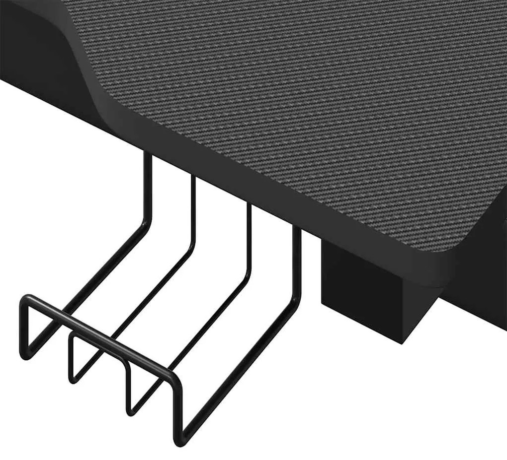 Secretária de gaming c/ luzes LED forma de Z 90x60x75 cm preto