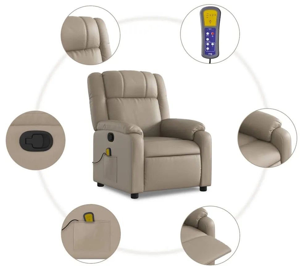 Poltrona de massagens reclinável couro artificial cappuccino