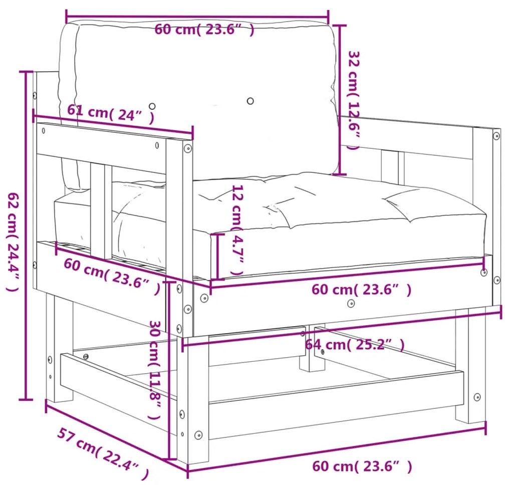 Cadeiras de jardim c/ almofadões 2 pcs pinho maciço cinzento