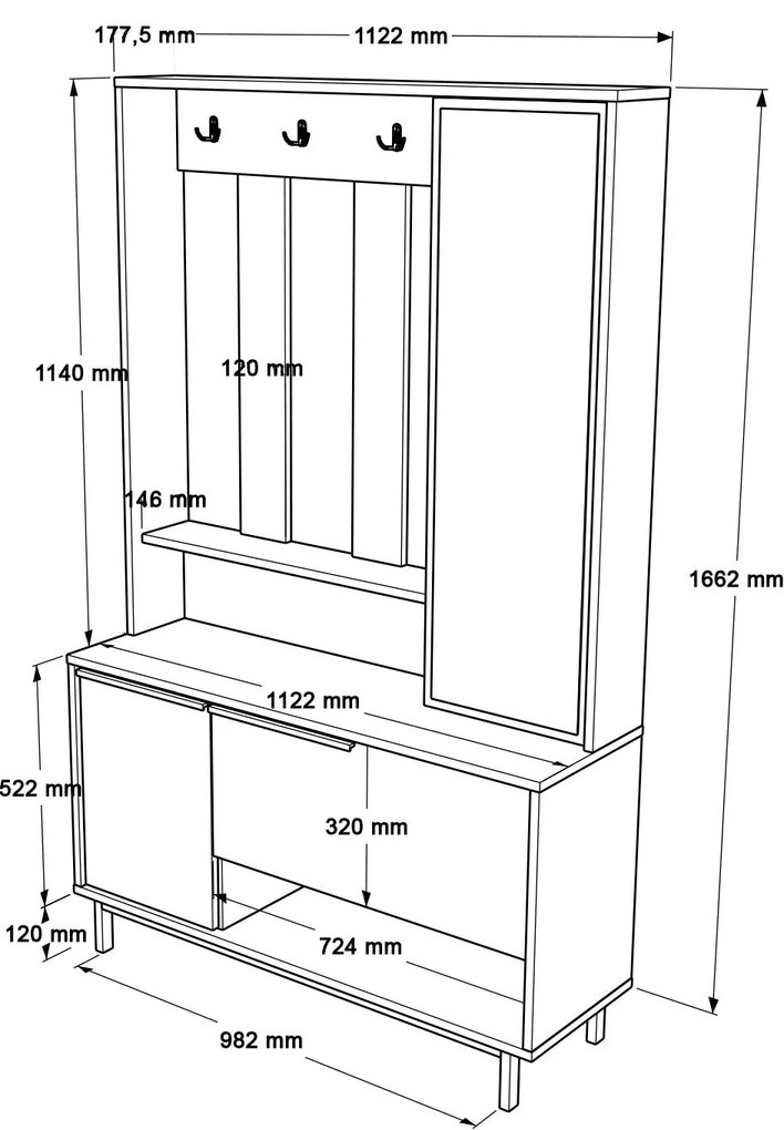 Cabideiro ON11 – Nogueira – 102,2x178,2x35,5 cm