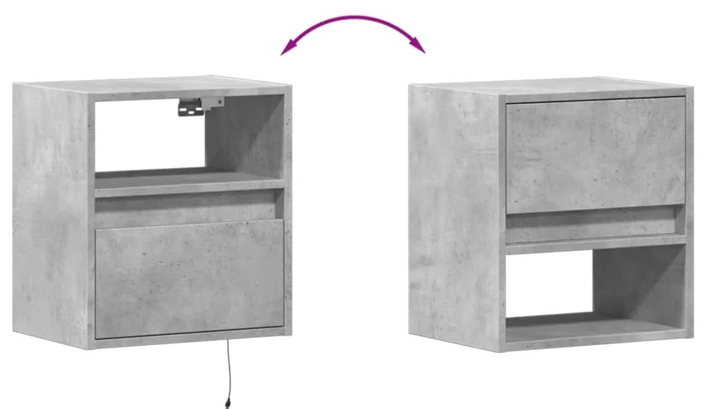 Móveis de parede para TV com luzes LED 2 pcs cinzento cimento