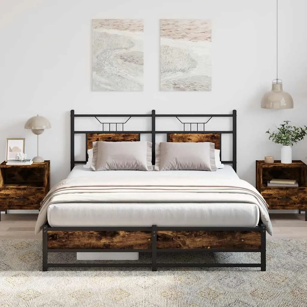 vidaXL Estrutura de cama s/ colchão derivados madeira carvalho fumado