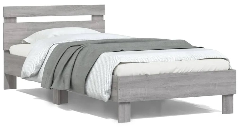 vidaXL Estrutura de cama c/ cabeceira/luzes LED 100x200cm cinza sonoma