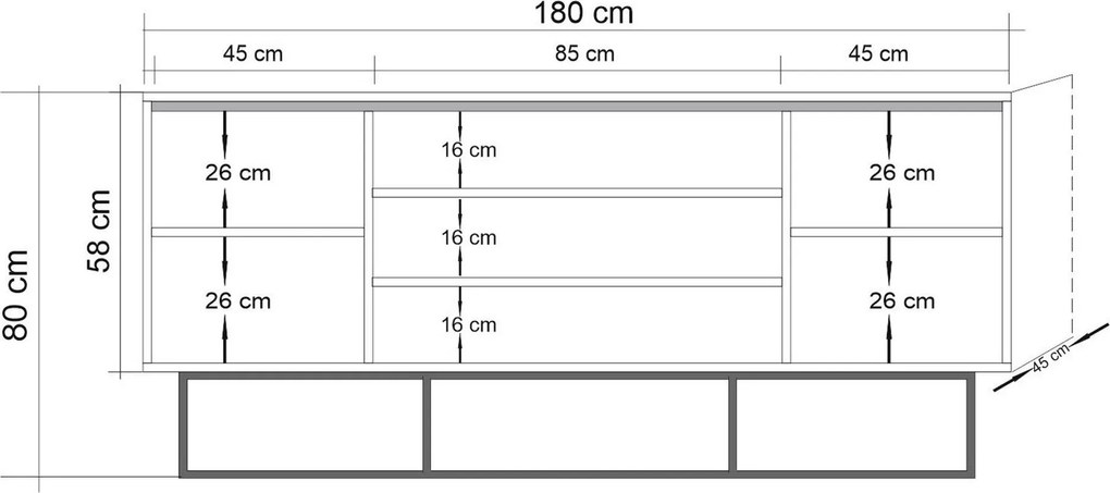 Aparador Mare com Gavetas – Pinho Atlântico e Preto - 180 x 80 x 45 cm