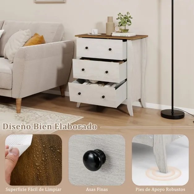 Cómoda de 3 gavetas dobrável em tecido para quarto Cómoda de estilo campestre 67,5 x 38,5 x 76,5 Cinzenta