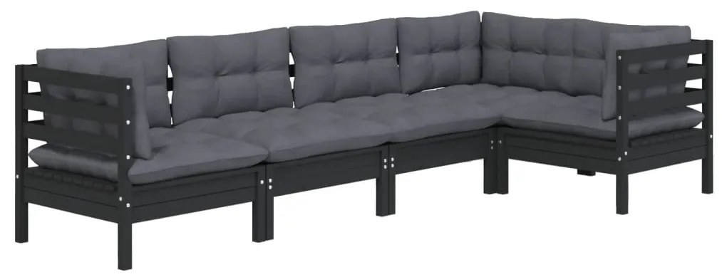 5 pcs conjunto lounge de jardim c/ almofadões pinho maciço