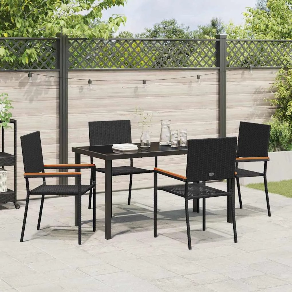 Conjunto de Jantar de Jardim de 5 Peças Preto de Rattan Sintético