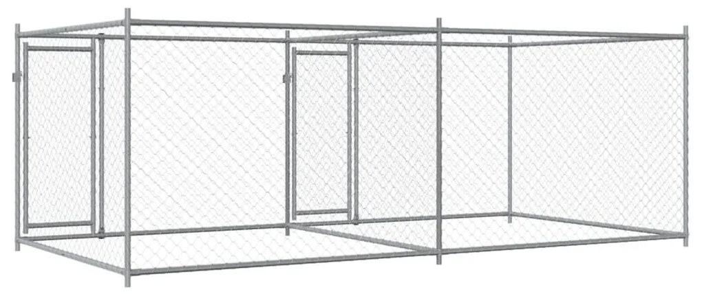 Jaula para cão com portas 4x2x1,5 m aço galvanizado cinzento