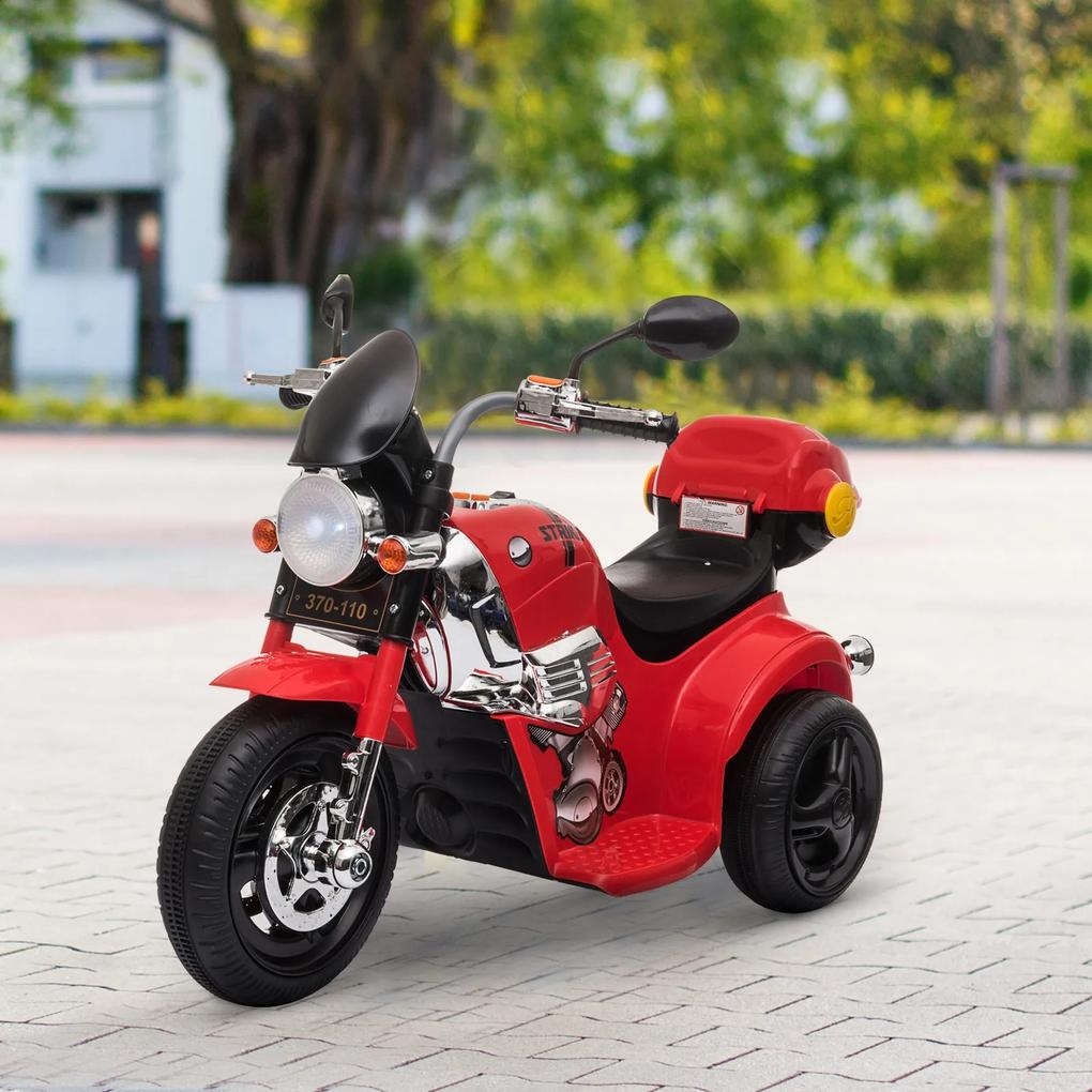 HOMCOM Triciclo Elétrico de Motocicleta para Crianças de 18-36 meses Motocicleta Elétrica de Criança com 3 Rodas Bateria de 6V com Botão de Música Buzina e Tronco 87x46x54 cm