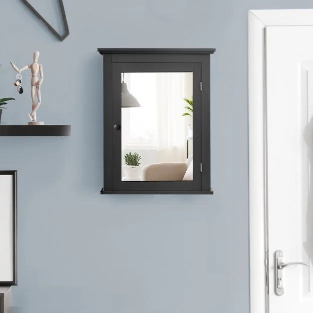 Armário de casa de banho com espelho de parede estante ajustável 56 x 15 x 69,5 cm Preto