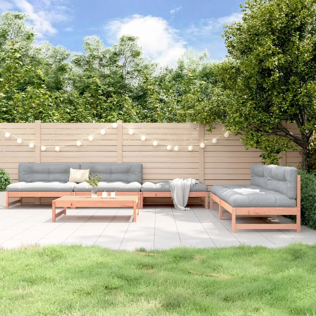 6 pcs conjunto lounge de jardim madeira de douglas maciça