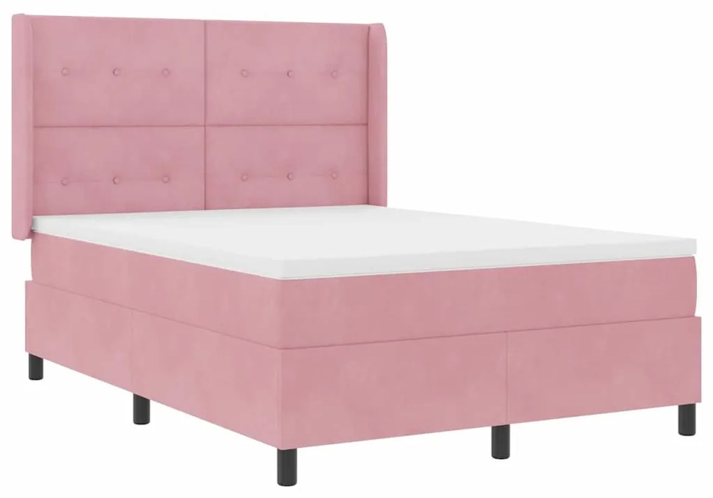 Cama Box com Colchão e LED Rosa 140x190 cm Veludo