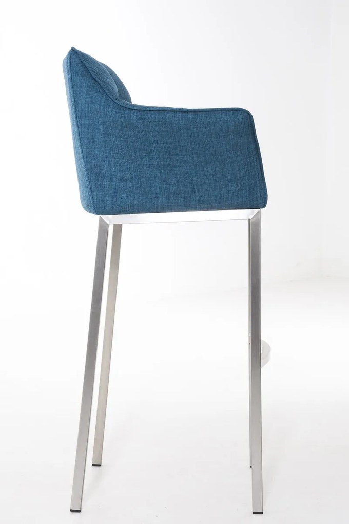 Banco de bar Damaso em tecido com estrutura prateada 64 x 110 x 48 cm Azul