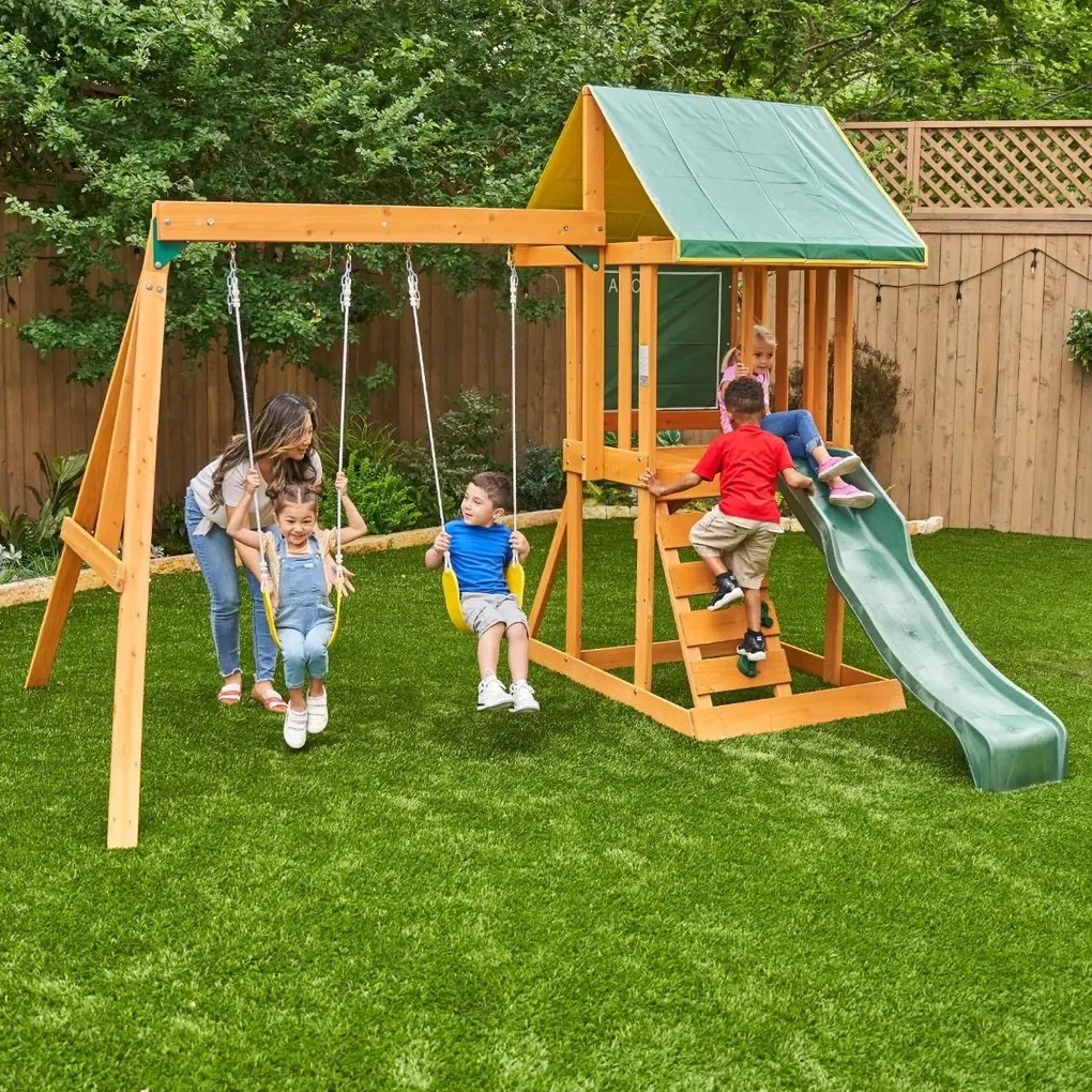 Parque infantil exterior madeira com escorrega e baloiço Appleton
