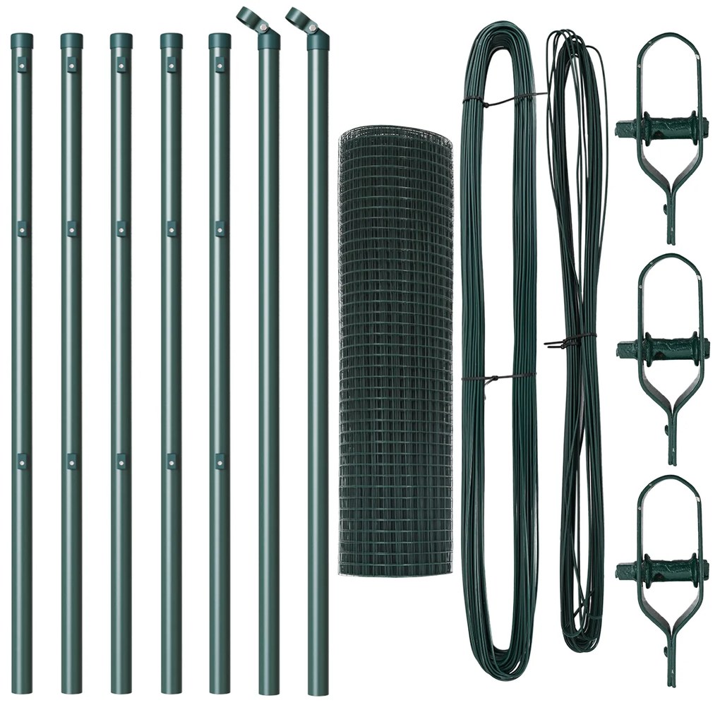 Conjunto de Postes de Cerca Conjunto de 2 Verde Metal 10 x 0.5 m