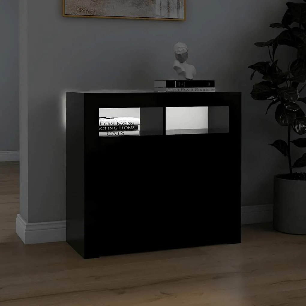 Aparador com luzes LED 80x35x75 cm preto