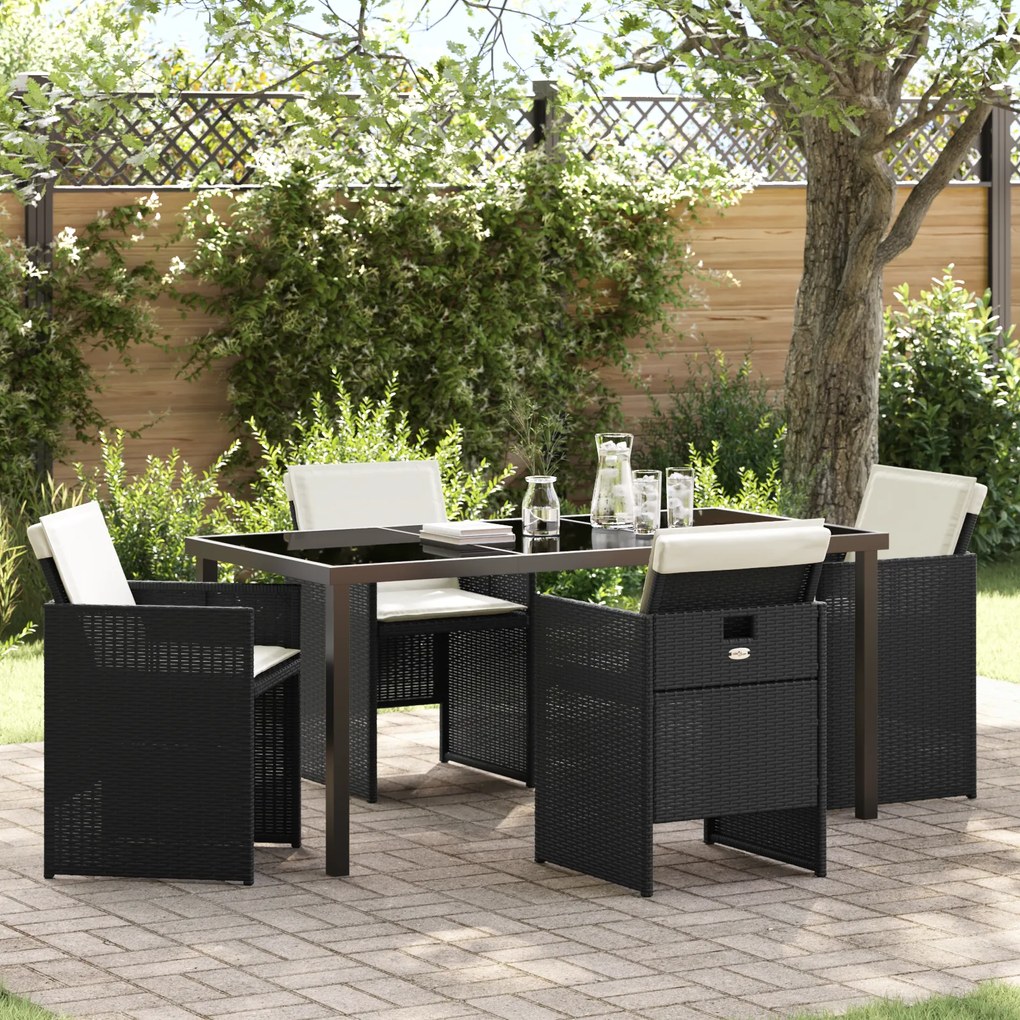 Conjunto de Jantar de Jardim de 5 Peças com Almofadas Preto Rattan Pol
