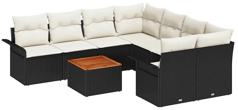 Conjunto de Sofá de Jardim 9 Peças com Almofadas Pretas em Rattan Sint
