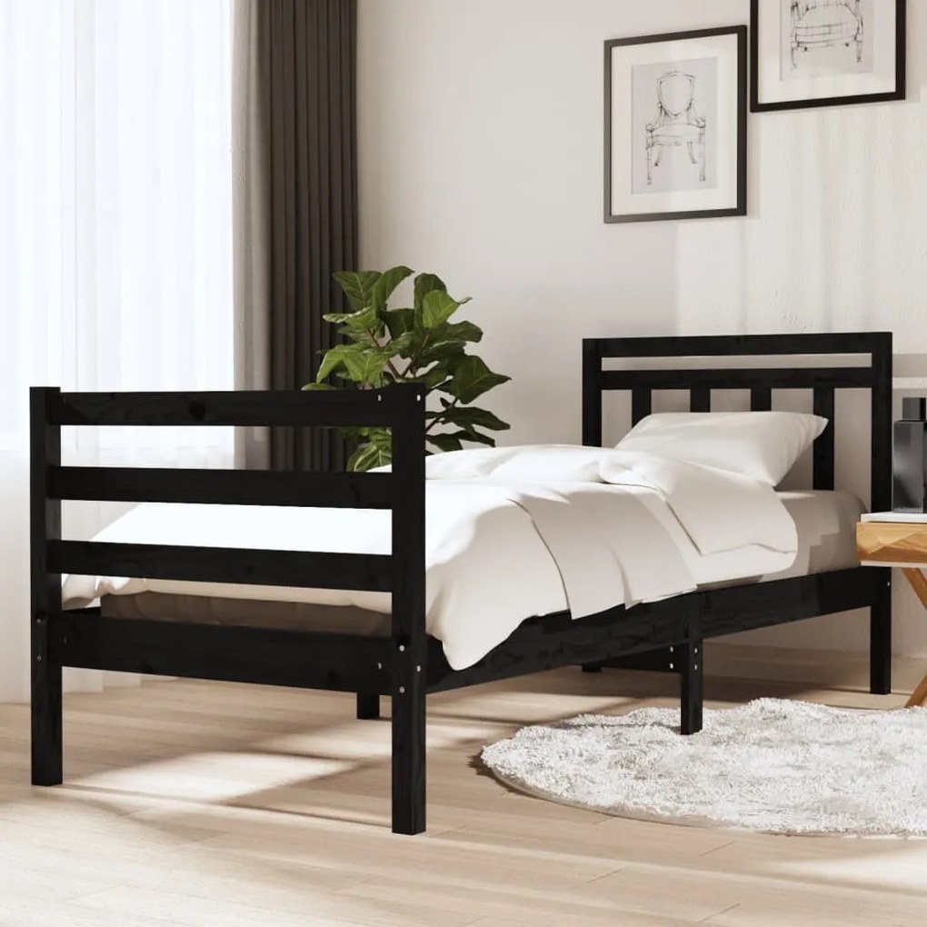 vidaXL Estrutura cama pequena solteiro 75x190 cm madeira maciça preto