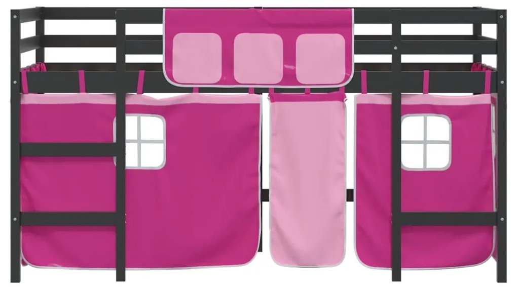Cama alta p/ criança c/ cortinas 90x190 cm pinho maciço rosa