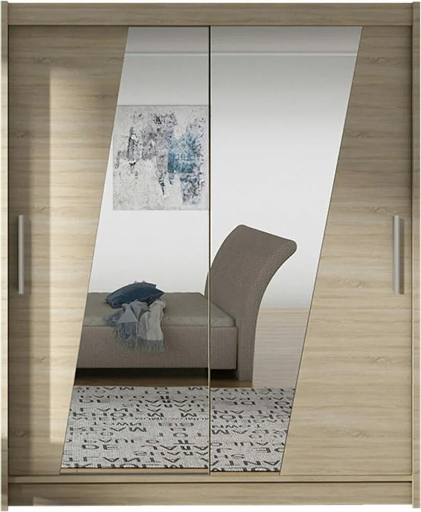 Roupeiro Closico 155, Carvalho sonoma, 200x150x58cm, 117 kg, Portas para roupeiro: Deslizante, Número de prateleiras: 5, Número de prateleiras: 5