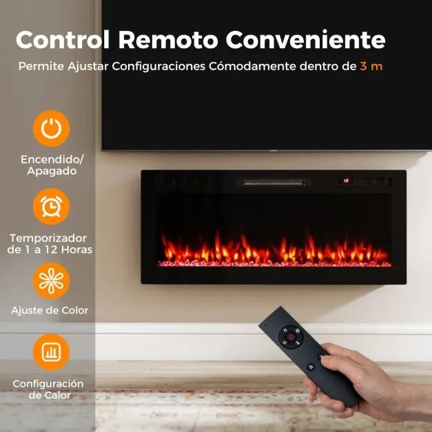 Lareira elétrica 91,4 x 10 x 46 cm 750 W/1500 W embutir na parede compatível com Alexa e Google Assistant com APP e comando Preto