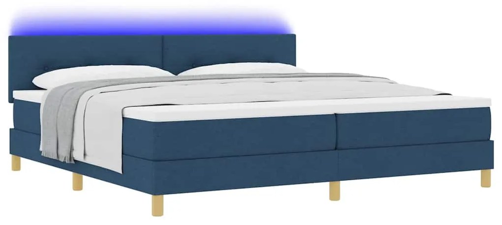 Cama Box Spring com Colchão &amp; LED Azul 200x200 cm Tecido