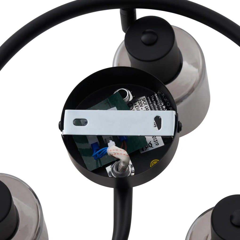 Candeeiro de Teto Moderno Preto com Vidro Fumê em Espiral 3 Luzes - Cilin