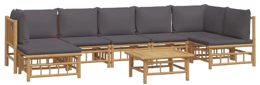 8pcs conj. lounge de jardim bambu c/ almofadões cinzento-escuro