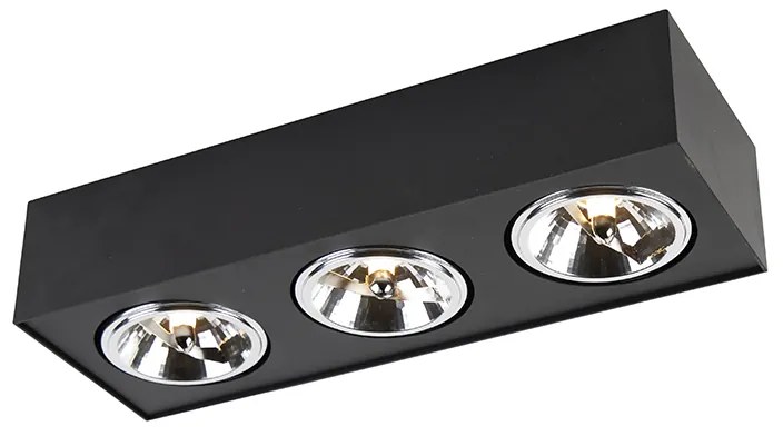 Foco de teto design preto quadrado 3-luzes - Kaya Moderno