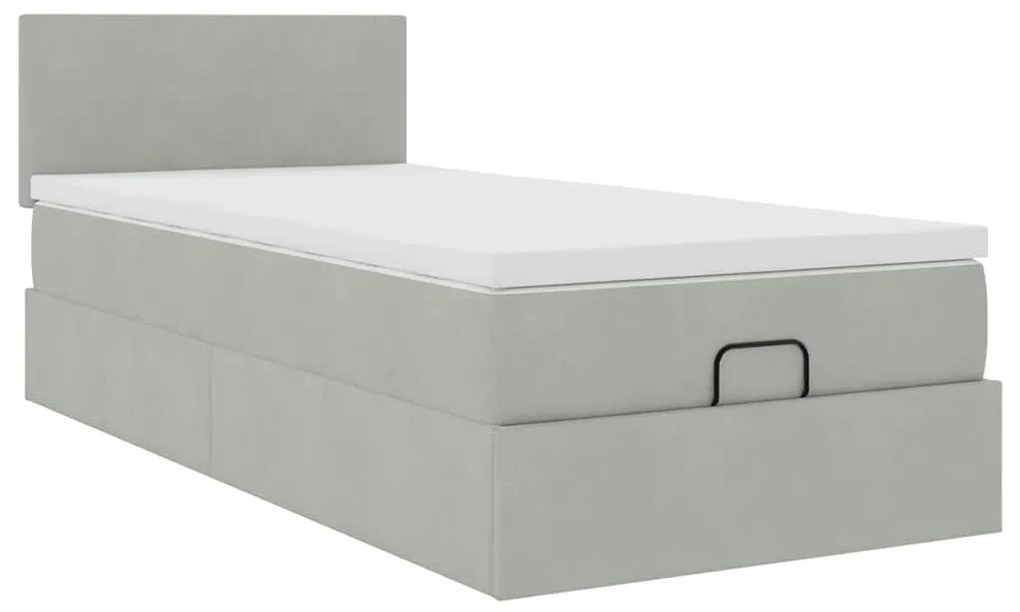 Estrutura cama otomana colchão 90x200 cm veludo cinzento claro