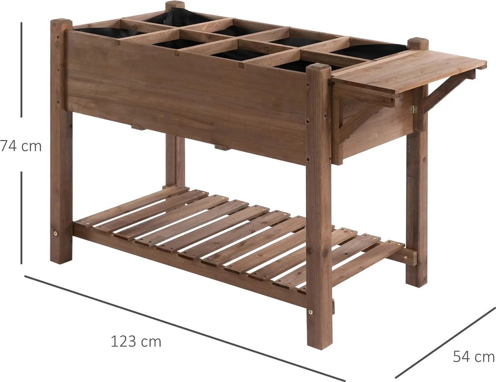 Horta Vertical com Prateleira Horta Elevada de Madeira Maciça para Cultivo de Flores Verduras Ervas 123x54x74cm Castanho