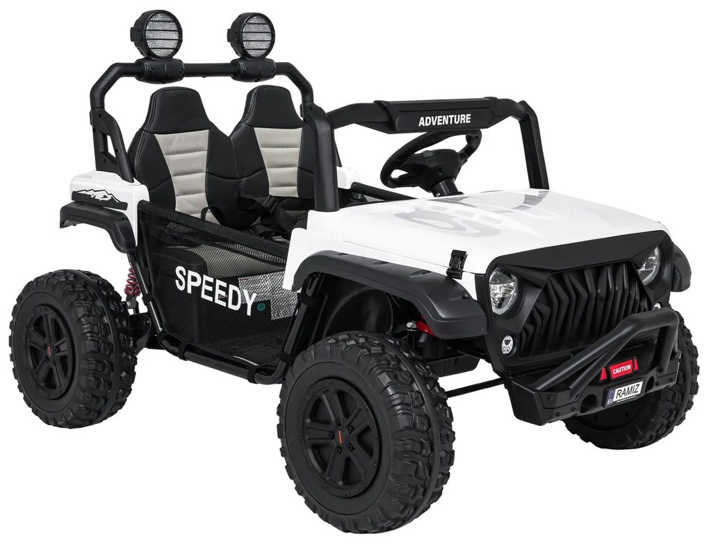 Jipe elétrico para Crianças 2 Lugares 24V 4x4 PASSION 4x4 Off-Road Rodas Espuma EVA, Assento couro ecológico Branco