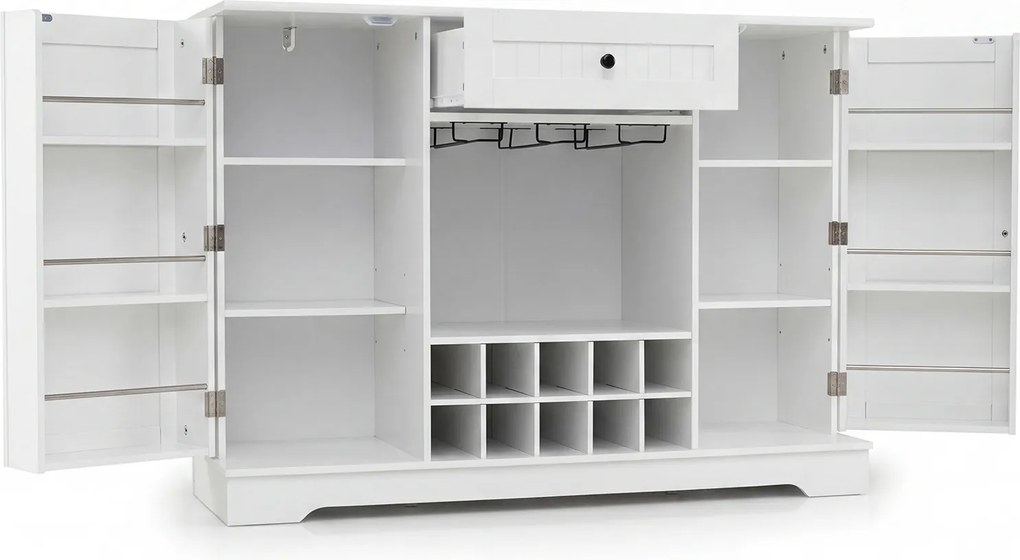 Aparador com Garrafeira, 120 x 83 x 40 cm, 10 Compartimentos para Vinho, Branco