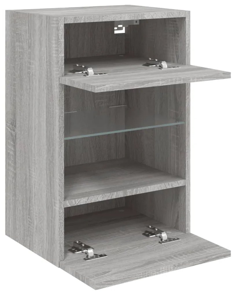 Armários de parede com luzes LED para TV 2 pcs cinzento sonoma