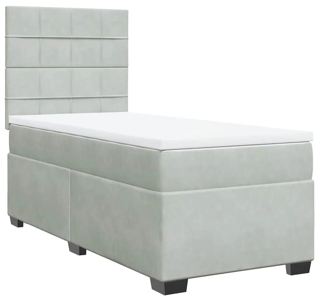 Cama com molas/colchão 80x200 cm veludo cinza-claro