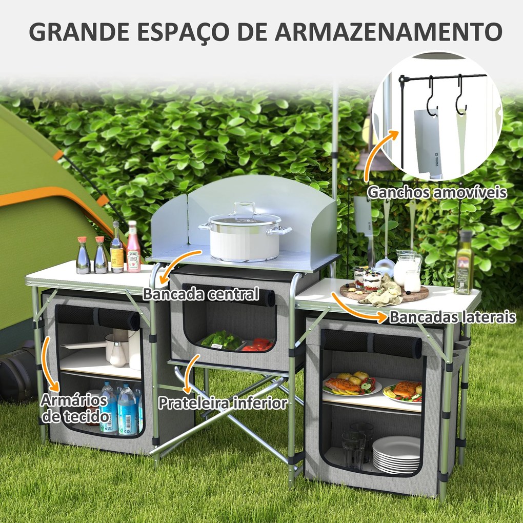 Móvel de Cozinha para Campismo Armário para Campismo Dobrável com 3 Ta