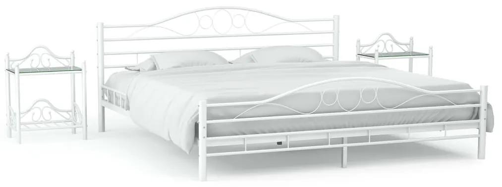 Estrutura cama c/ 2 mesas de cabeceira metal branco 160x200 cm