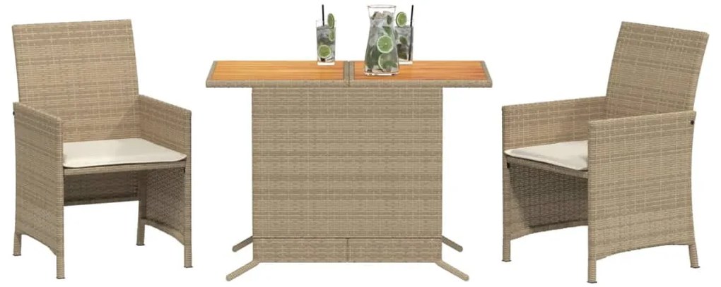 3 pcs conjunto bistrô com almofadões vime PE bege