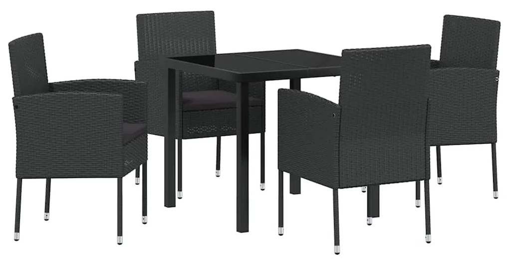 Conjunto de Jantar de Jardim com Almofadas Preto Rattan Poliéster