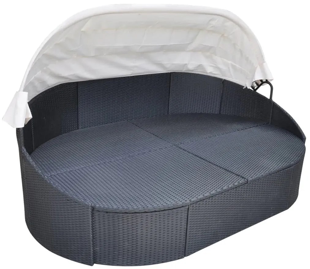Espreguiçadeira de exterior com toldo vime PE preto