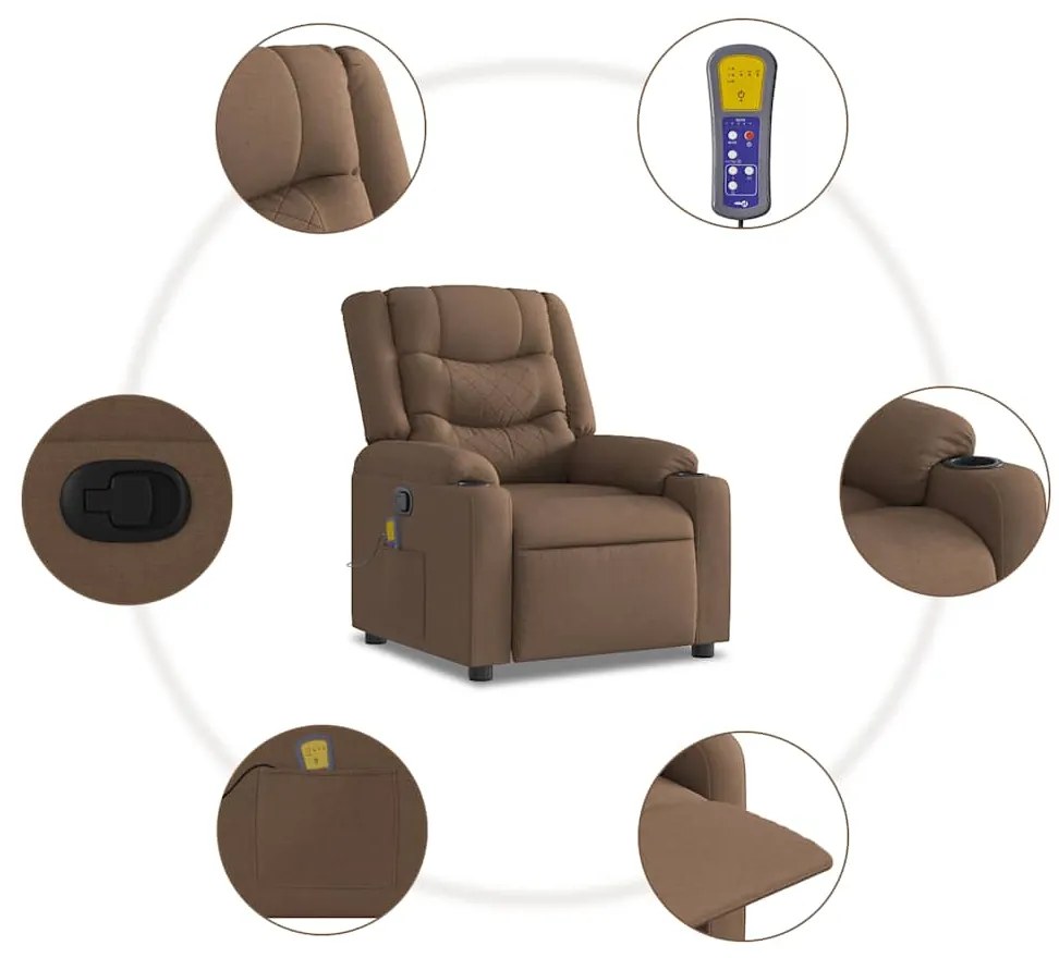Poltrona de massagens reclinável tecido castanho