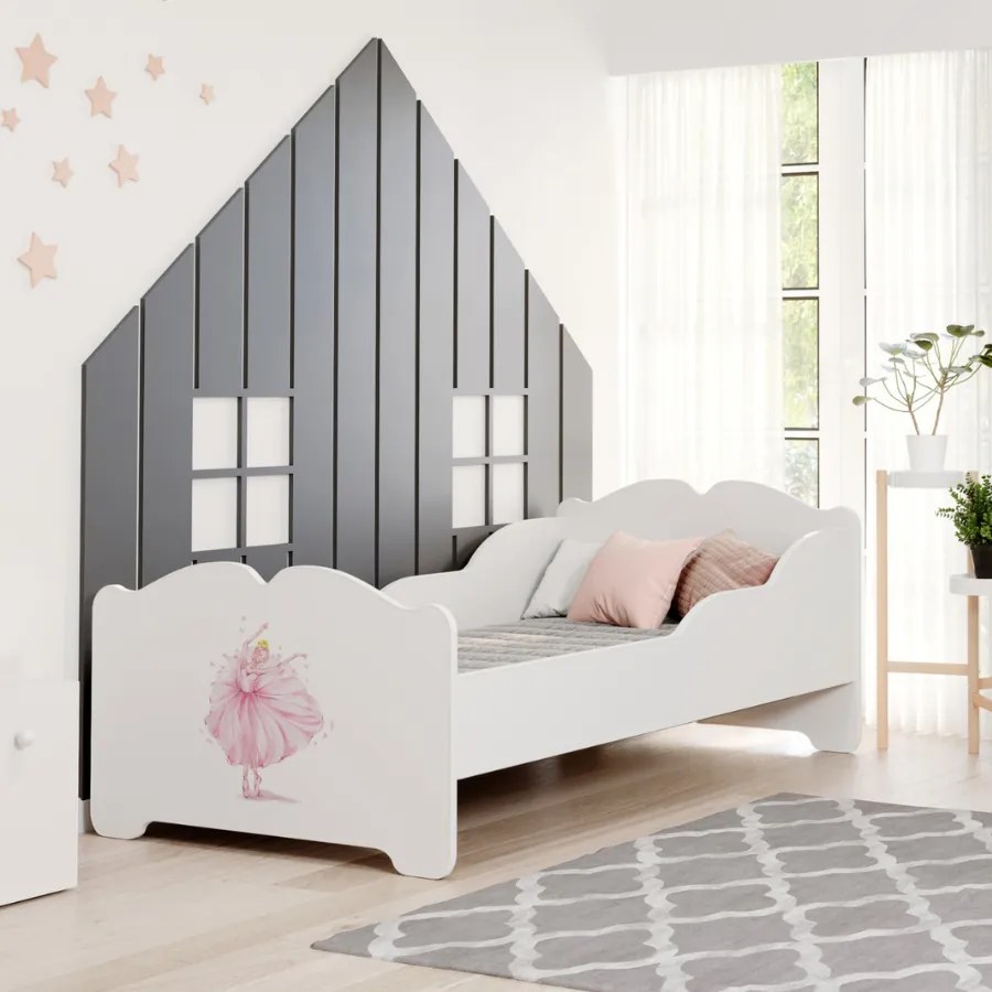 Cama infantil ANNA branca 140x70 - bailarina - colchão e estrado incluído