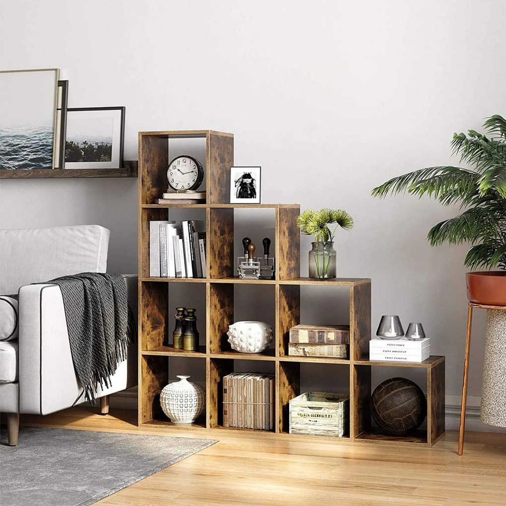 Estante com 10 cubos 129,5 x 29 cm x 129,5 castanho escuro/vintage