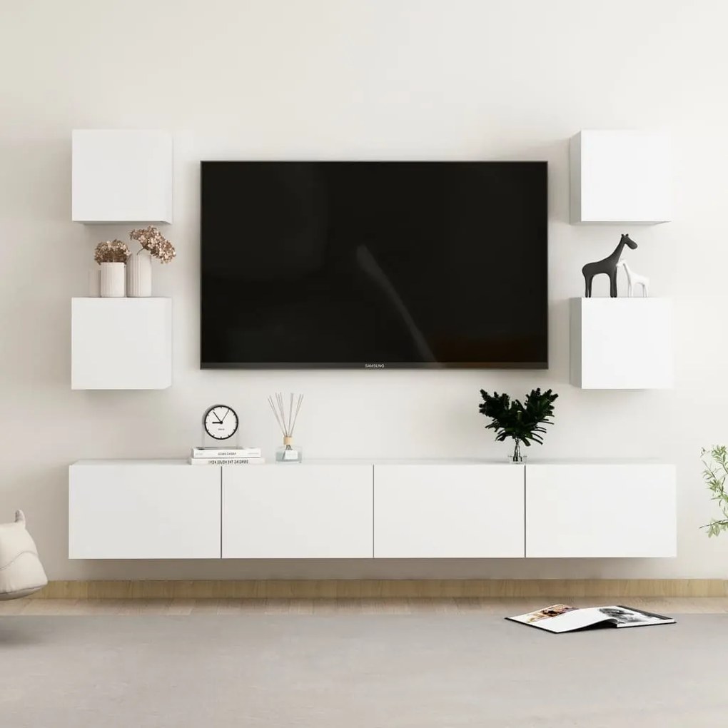 3078663 vidaXL 6 pcs conjunto de móveis de TV contraplacado branco